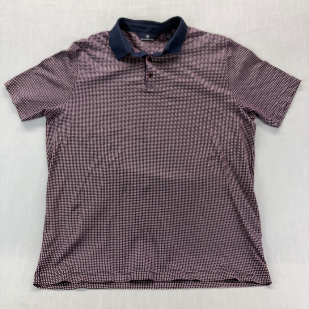 Hart Schaffner Marx Polo Shirt Mens Large Short Sleeve Cotton Navy Red Check